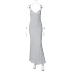 Summer Long Dress, Strapless V-Neck Backless Polka Dot Fashion Elegant Vacation Bodycon Slim Fit Dress