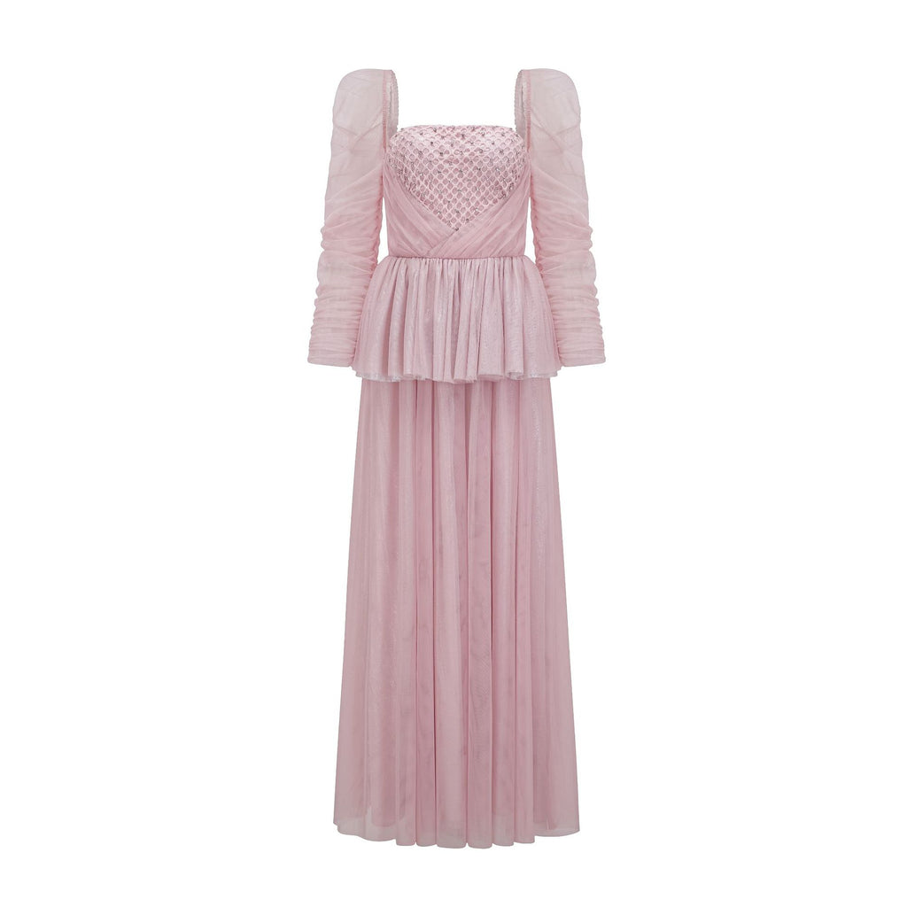 Elegant French Style Dress with Strapless Long Sleeve for Party and Banquet