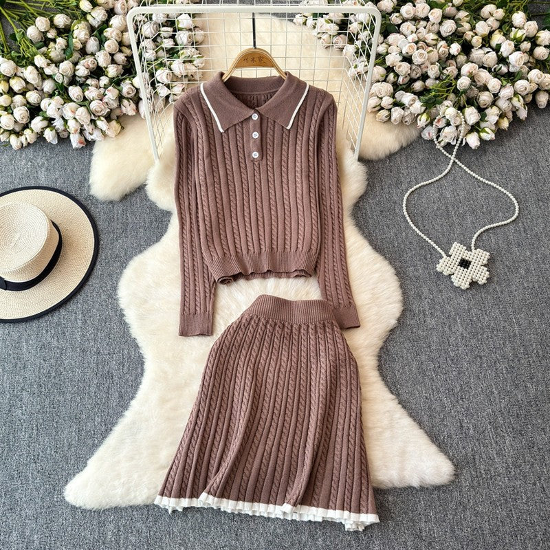 Lazy style, light luxury, high-level sense, Fried Dough Twists knitting suit, women's autumn and winter turtleneck sweater+high waist, slim skirt
