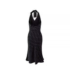 Polka print strap neck bag hip skirt dress