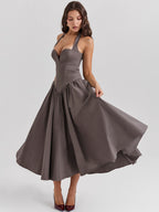 V-neck backless, red mid length dress
