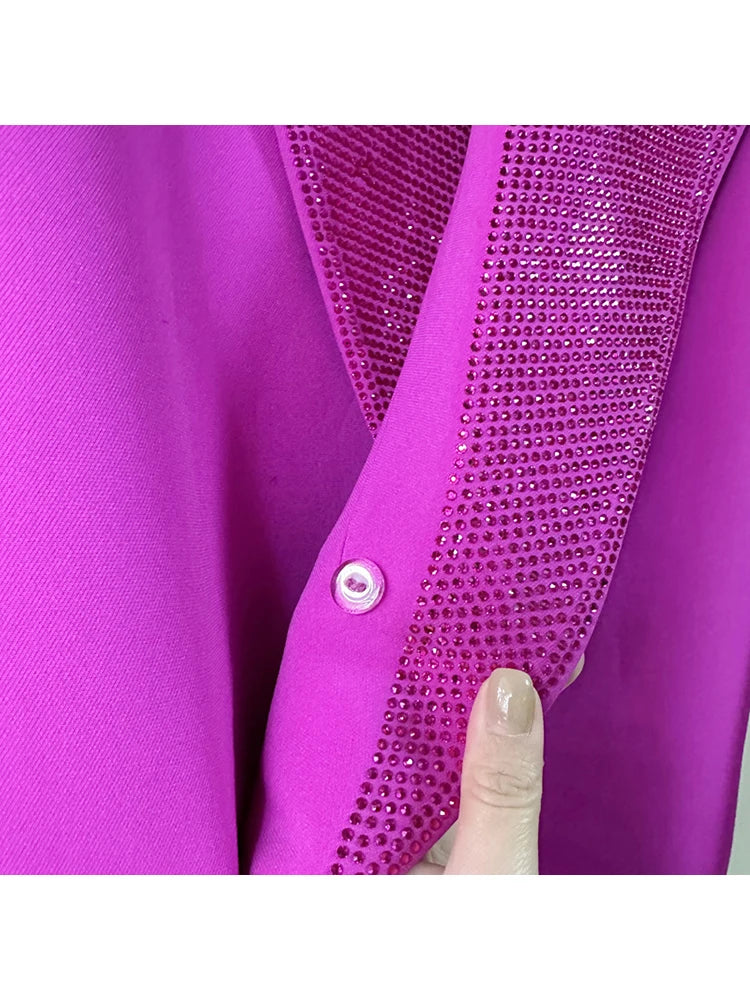 HIGH STREET  Newest Fashion Designer Jacket Women's Stylish  Diamonds Beaded Collar Long Blazer Coat