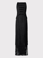 New Summer Women'S Sleeveless O-Neck Tassels Tight Long Bandage Dress Elegant Sexy Cut-Out Party Evening Maxi Dress