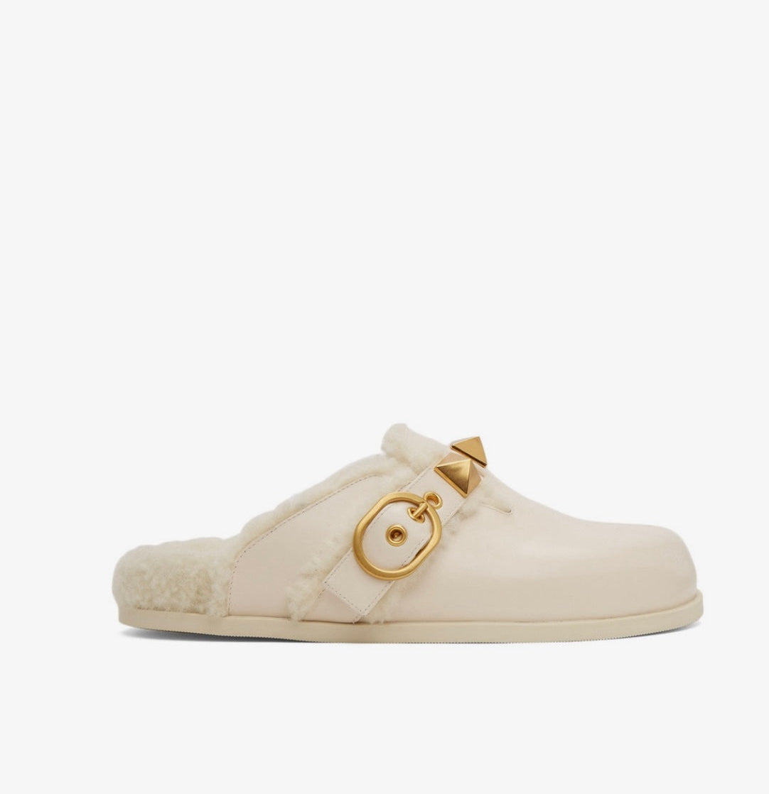 Leather Furry Mules