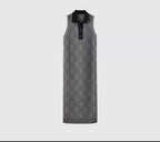 Summer New Japanese Paper Yarn Checkerboard Weave Pattern Knitted V-neck Silhouette Short-sleeved Women Dresses Viscose Robe