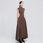 Solid Color Sleeveless A-Line Maxi Dress for Women, High Waist, Elegan