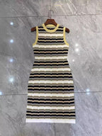 New sleeveless striped niche design commuting waist cinching jacquard knitted dress