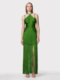 Green neckline suspender long skirt with tassel at the hem evening party dress