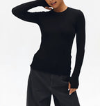 Soft Touch Warm Wool Long Sleeve Knit Sweater Women's Tencel Slim Fit T-Shirt Innerwear Top
