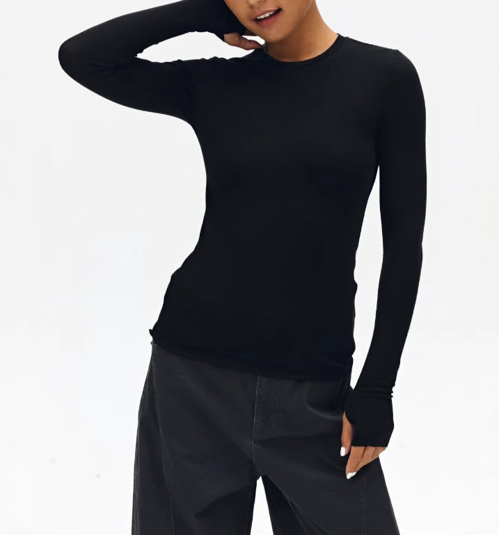 Soft Touch Warm Wool Long Sleeve Knit Sweater Women's Tencel Slim Fit T-Shirt Innerwear Top