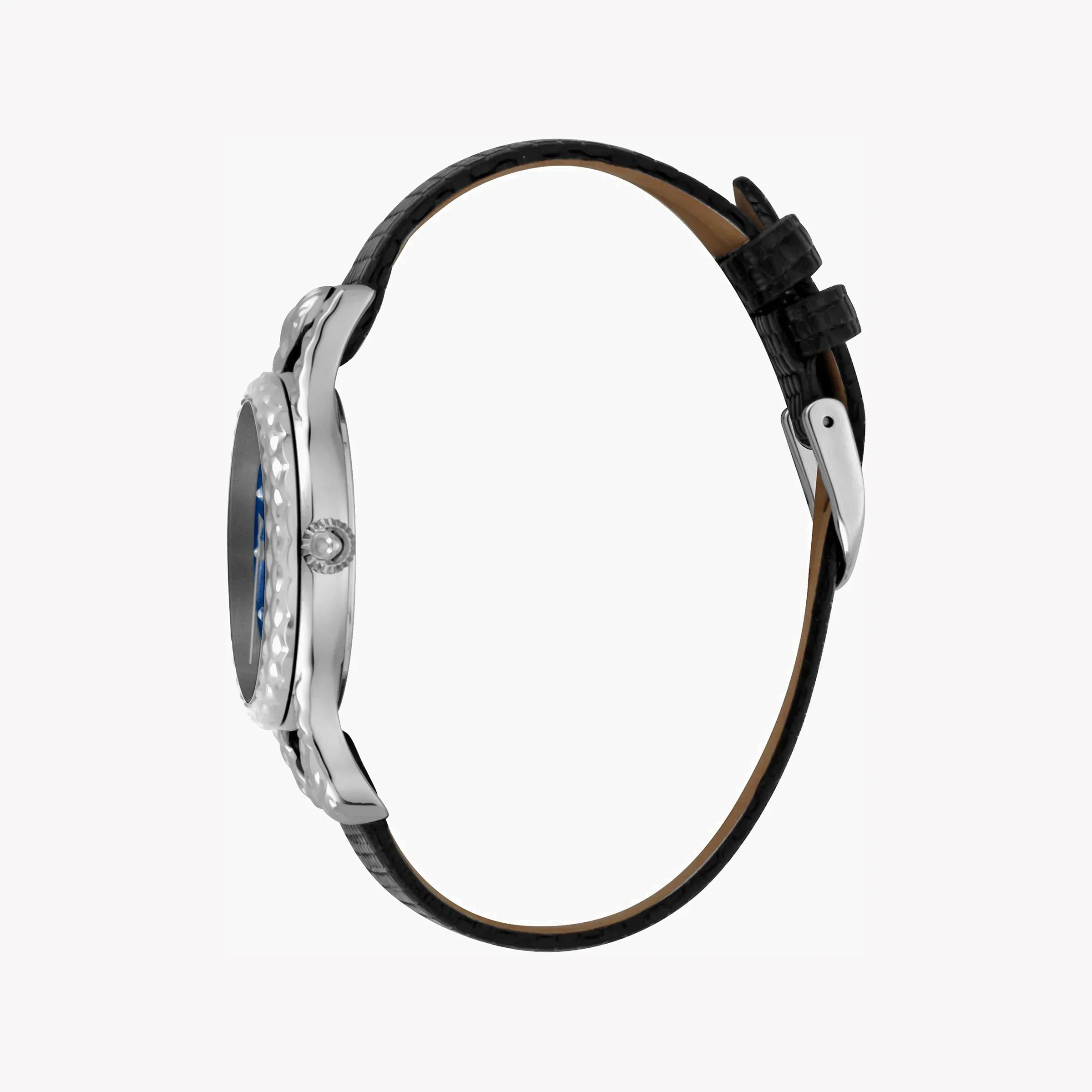 Just Cavalli Women's Black Leather Watch, Blue Dial | Jc1l125l0015