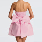 Sexy backless bow satin dress short skirt feminine dress