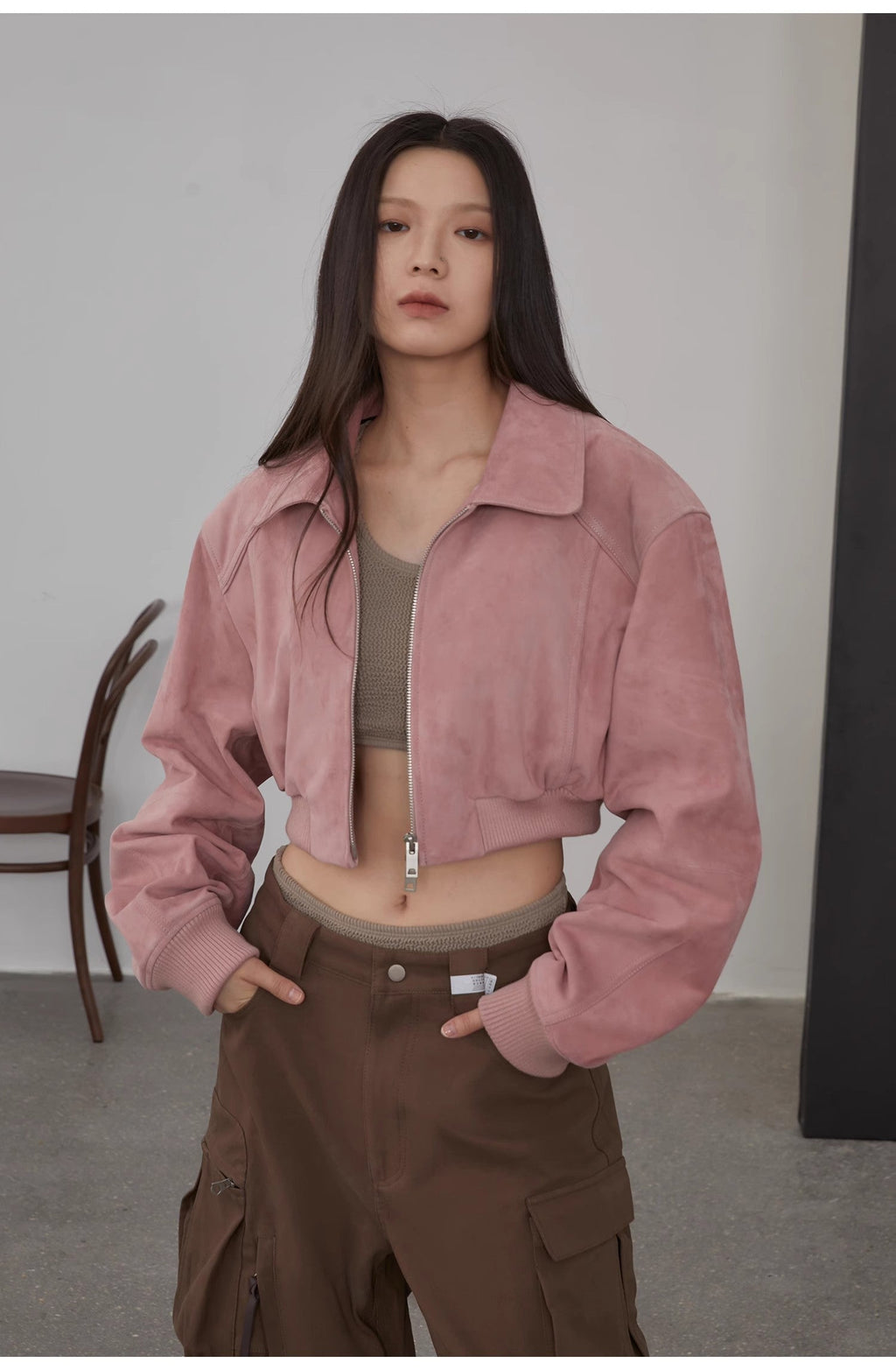 "Witch Game" Retro  Classic Stand Up Sheep Leather Short Jacket