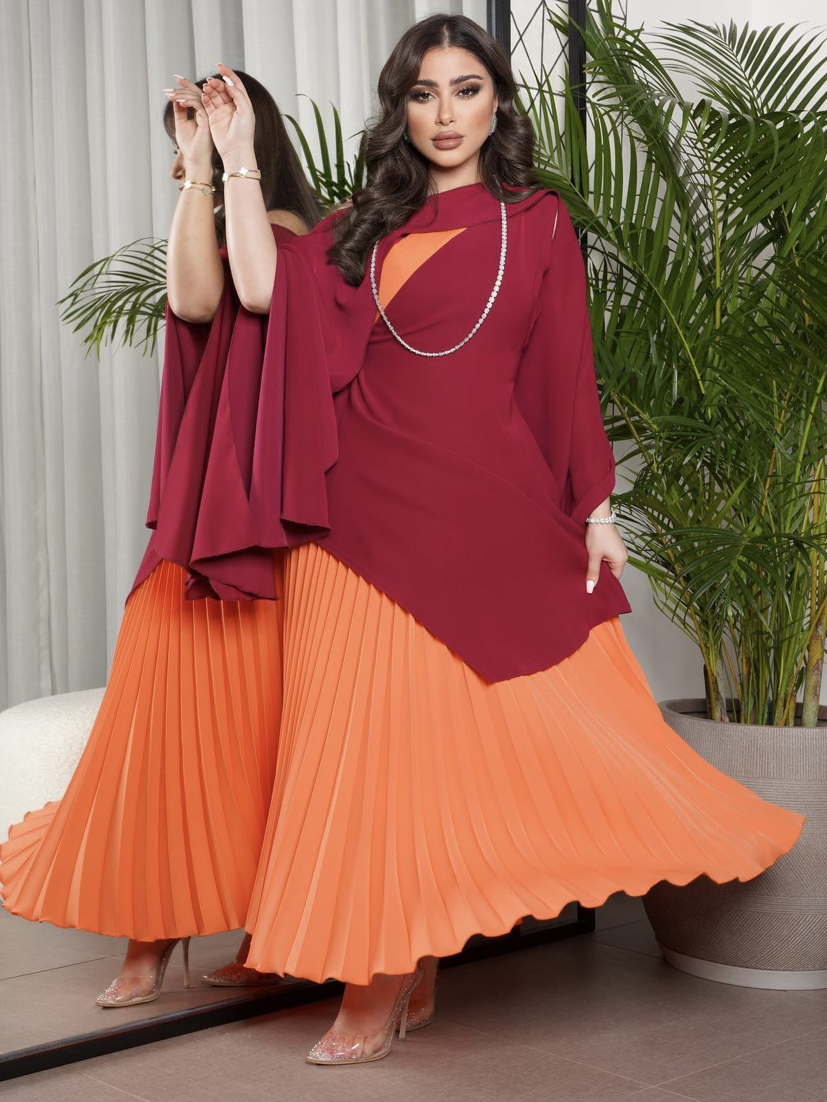Pressed Shawl Dress Women Party Big Swing Two-piece Elegant Slim Temperament Middle East Lady Dinner Luxury Maxi Clothing
