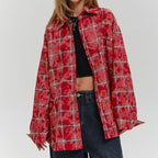 Retro Classic Cotton Red Plaid Shirt Summer New Street Head Style Old cardigan Flip Collar Commuter Shirt Women
