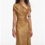 Asymmetrical Shoulder Rhinestone Sleeveless Evening Dress