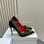 Rhinestone Heels Patent Leather Sexy Pointed Toe Shallow Mouth Black High Heels Luxury New Single Shoes Women Wedding Pumps