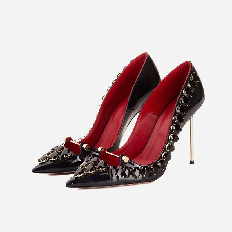 Rhinestone Leather Pumps