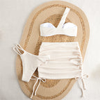 Solid color split skirt style three piece swimsuit for women