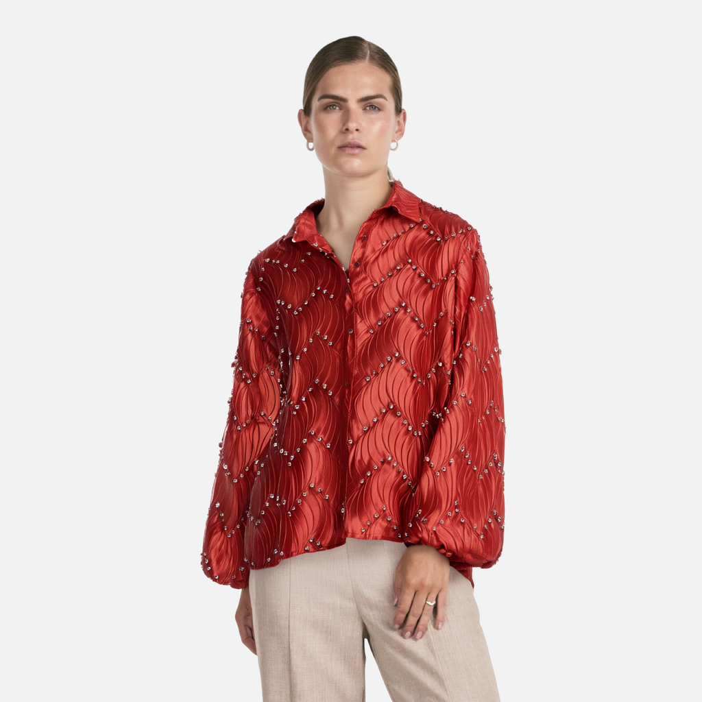 Heavy industry diamond inlaid niche design loose and versatile women's western-style shirt top