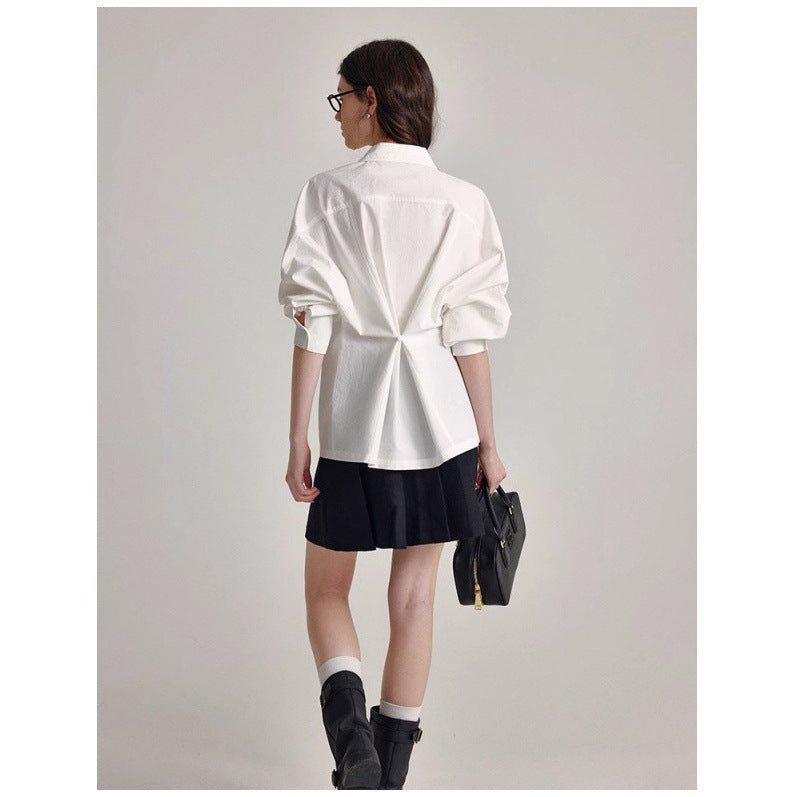 Spring New Embroidered White Shirt with Women's Back Buckle Design, niche and versatile for layering and commuting
