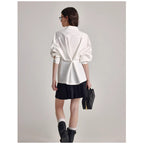 Spring New Embroidered White Shirt with Women's Back Buckle Design, niche and versatile for layering and commuting