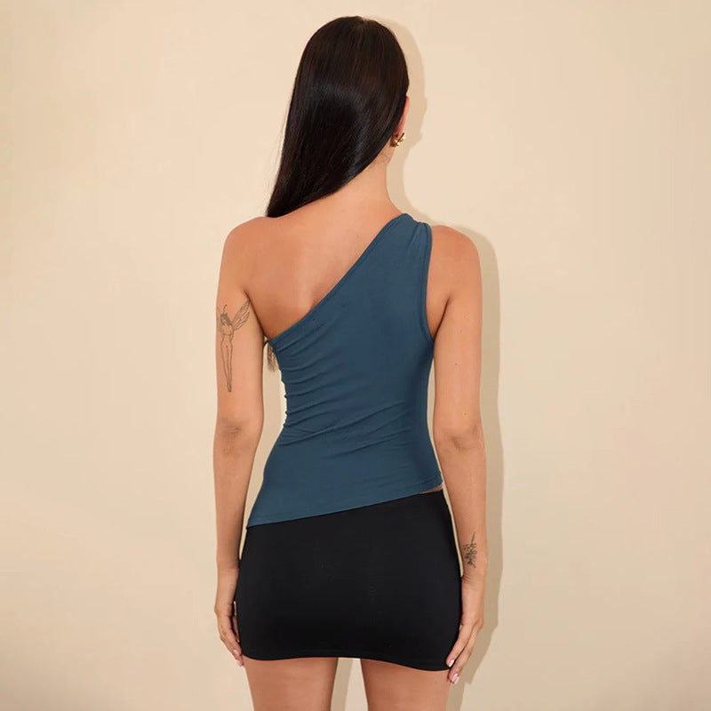 Sexy off shoulder high-end temperament solid color top vest