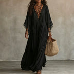 Lace patchwork V-neck long vacation beach dress