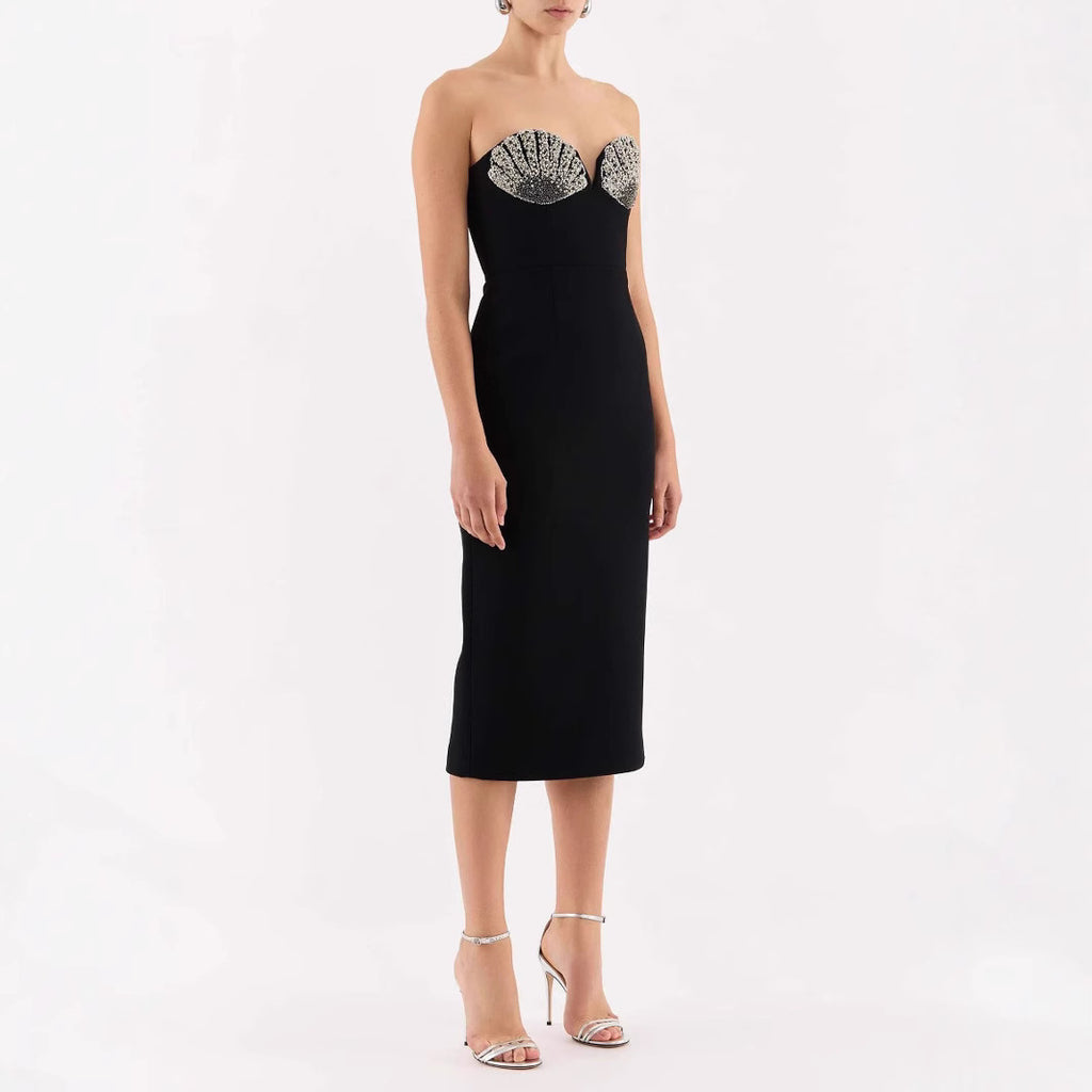 Bandage dress sexy diamond-encrusted strapless evening gown high-end light-luxury and niche evening dress