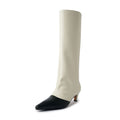 Women Knee-High Boots Pointed Toe Genuine Leather Shoes Woman Office Lady Mature Autumn Winter New