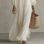 Lace patchwork V-neck long vacation beach dress