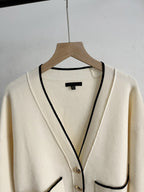 Slim fit patchwork design pocket temperament knitted cardigan sweater