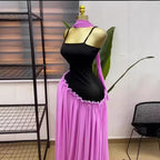Elegant Spring New Women's Strapless Belted Pleated Long Dress Evening Gown with Scarf