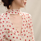 Lightweight Chiffon Printed Polka Dot Ribbon Sun Protection Shirt Long Sleeve Breathable Cooling Feel Blouse