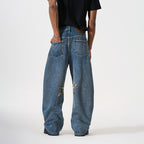 Distressed Patchwork Ray Star Rhinestone Jeans