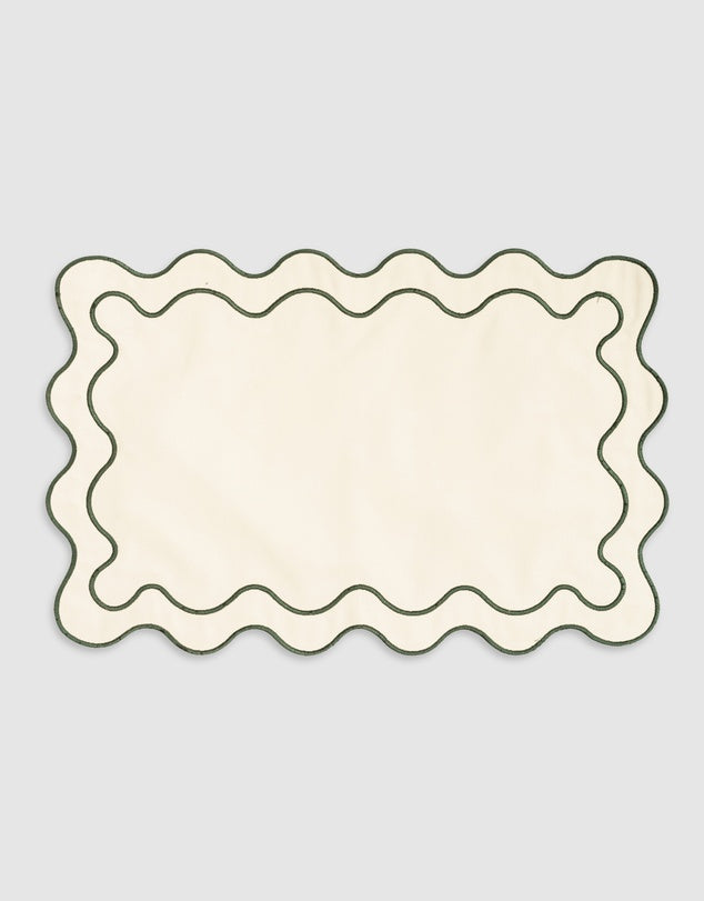 Linen Table Placemat Set with Embroidered Scalloped Edges