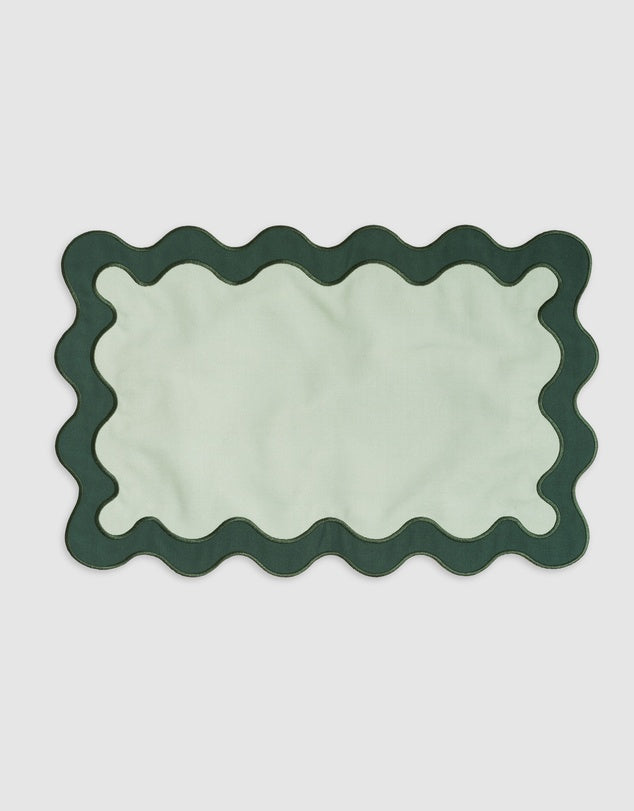 Linen Table Placemat Set with Embroidered Scalloped Edges
