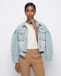 Pearl & Stud Embellished Denim Jacket-0