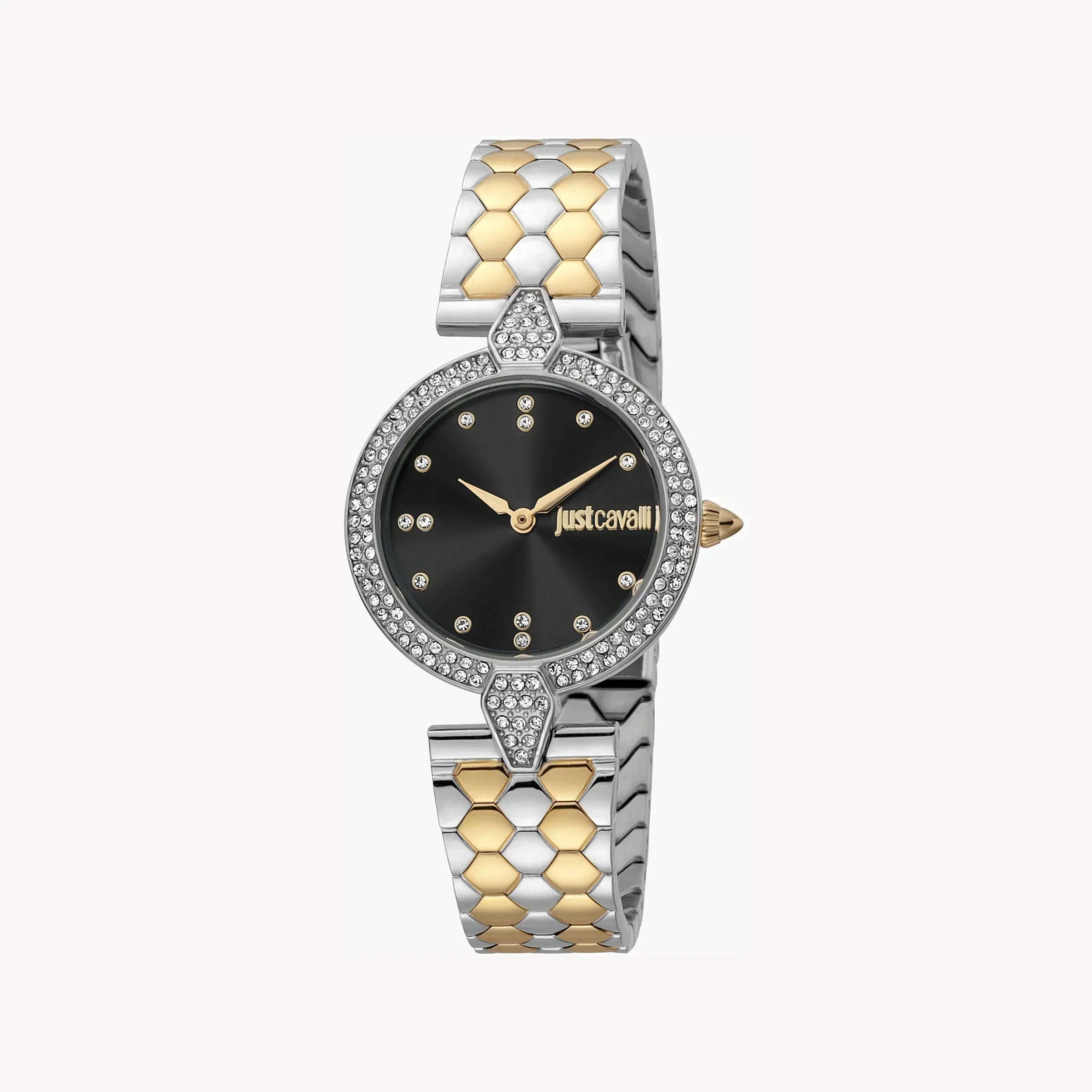Just Cavalli Women's Silver & Gold Watch, Black Dial | Jc1l159m0095