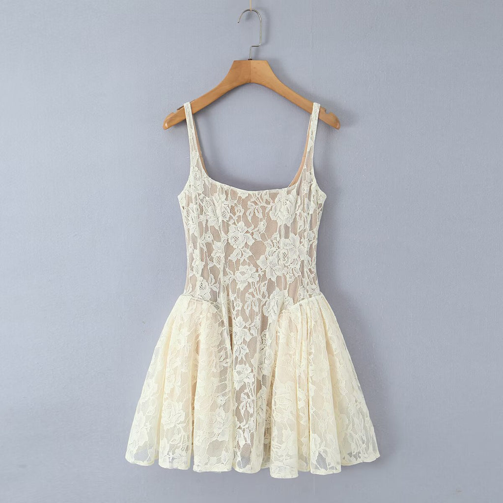 Light luxury camisole slimming low cut lace dress
