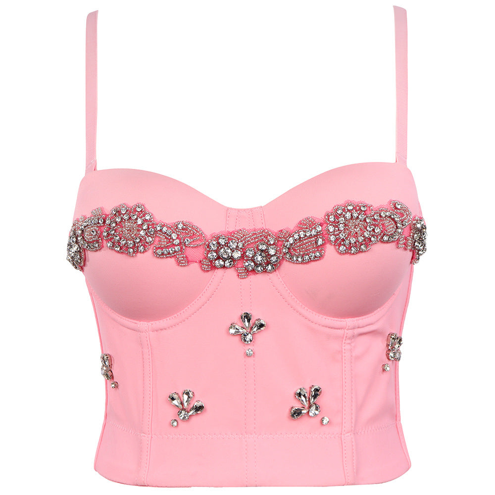 Sexy Fishbone Strapless Bra with Rhinestone Pattern for Performance