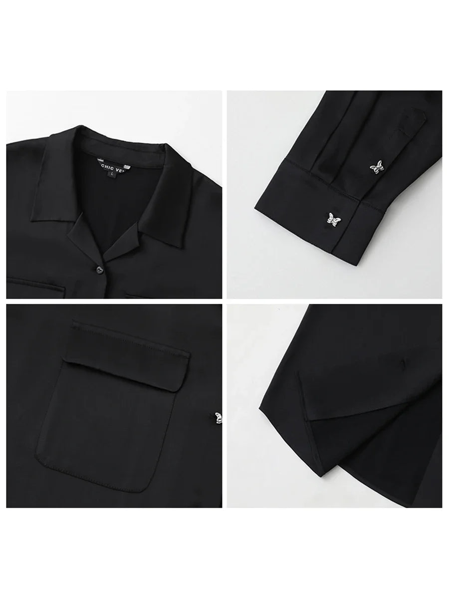 Satin drooping Cuban collar butterfly button shirt
