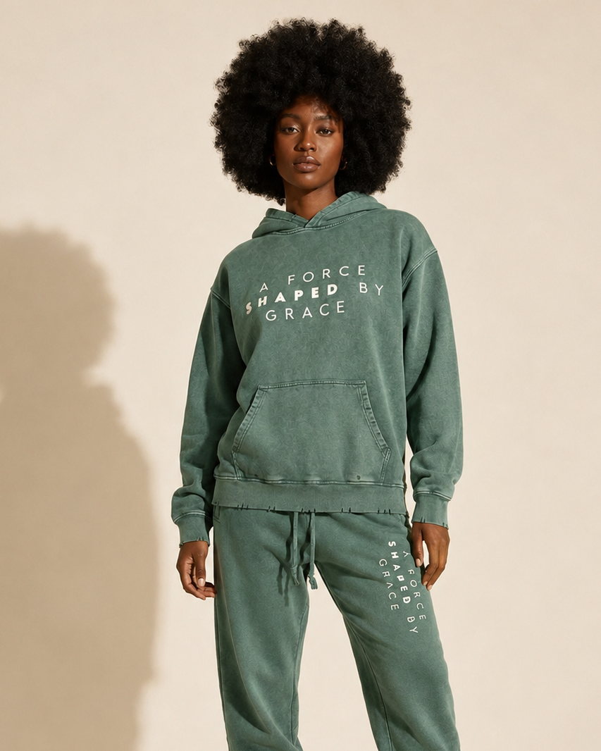 A force shaped by grace Snow Wash Hoodie
