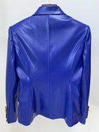 TOP QUALITY Newest Fashion 2023 Designer Jacket Women's Double Breasted Lion Buttons Slim Fitting Faux Leather Blazer