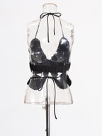 Sexy hot girl style butterfly pattern crystal sequin halter top for women