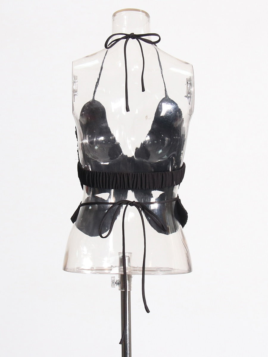 Sexy hot girl style butterfly pattern crystal sequin halter top for women