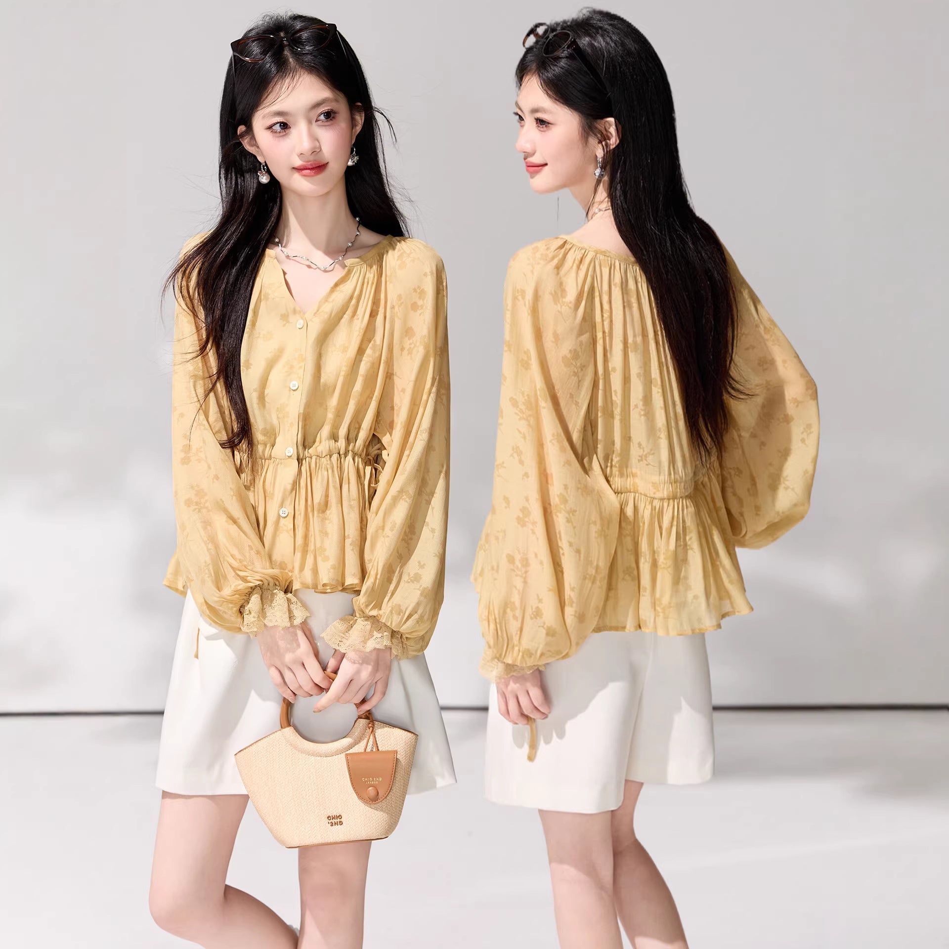 Chiffon Long Sleeve Shirt for Women, Elegant and LuxuriousYouthful and Stylish Spring Floral Top