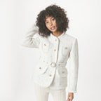 White woolen patchwork small stand up collar with lace up new socialite's light luxury jacket trendy top
