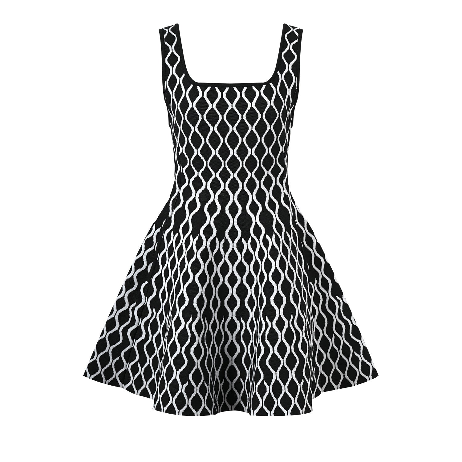 New niche design water ripple contrasting color waist slimming fashion suspender dress