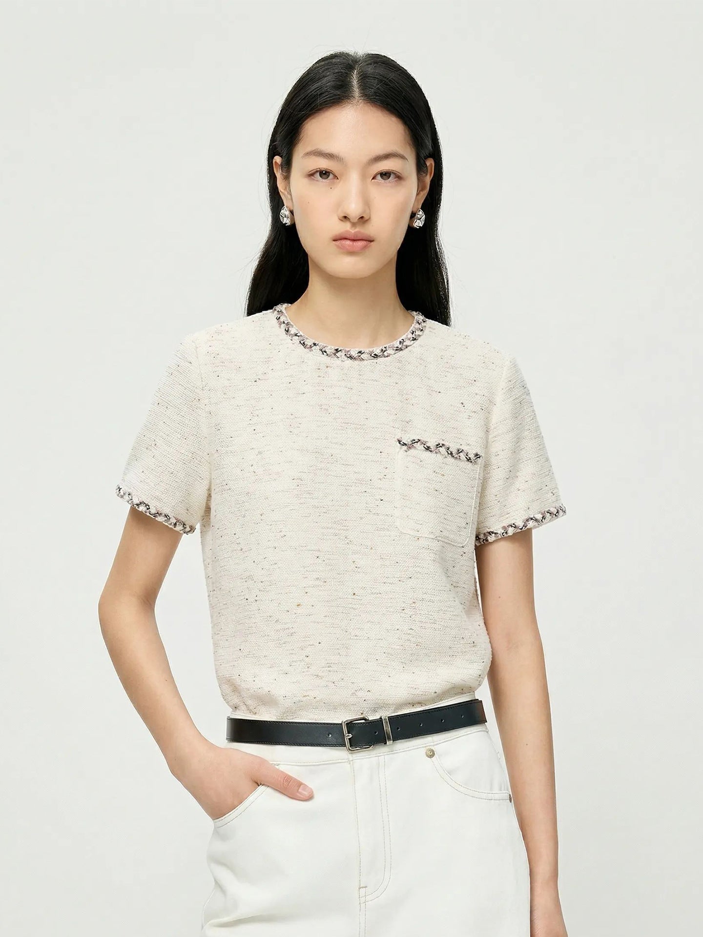 Chic Minimalist Round Neck Short Sleeve T-Shirt for WomenCasual Office Wear